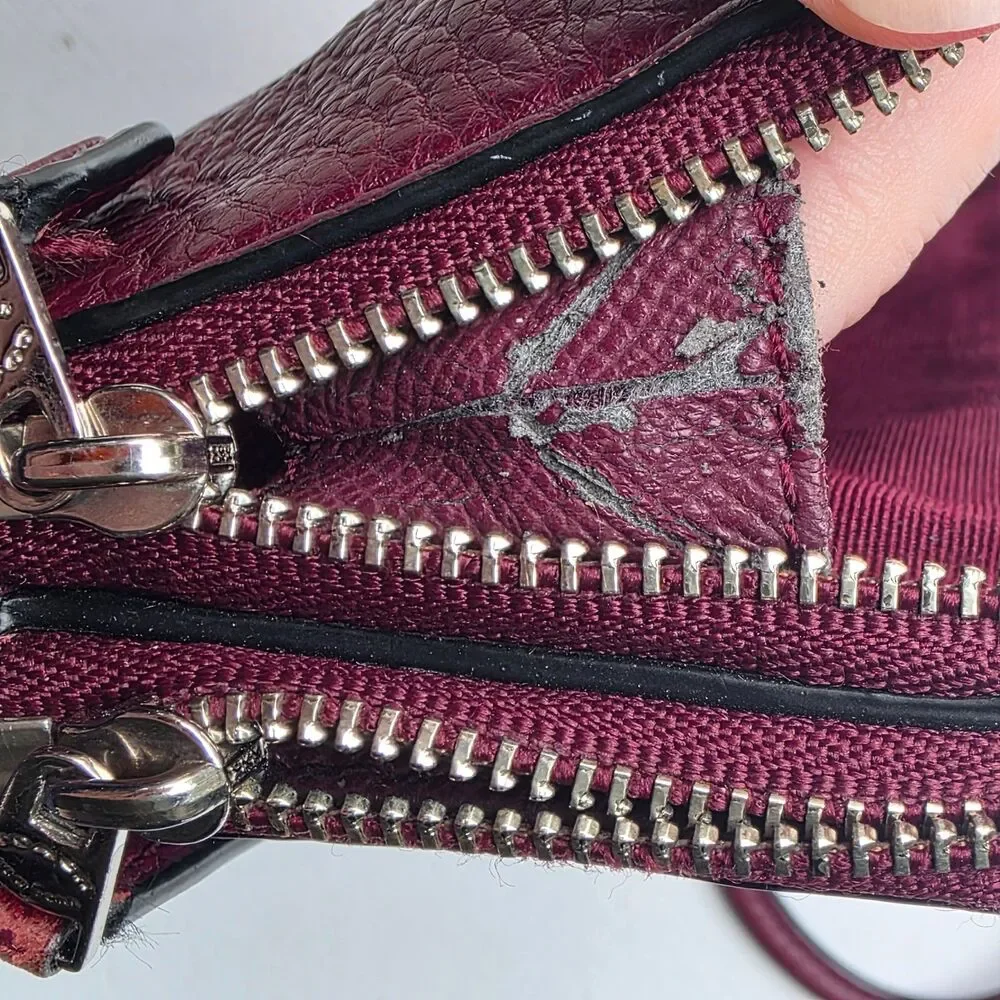 Coach Wristlet Wallet Double Corner Zip Maroon Red Leather Pouch Card Slots - Picture 7 of 11